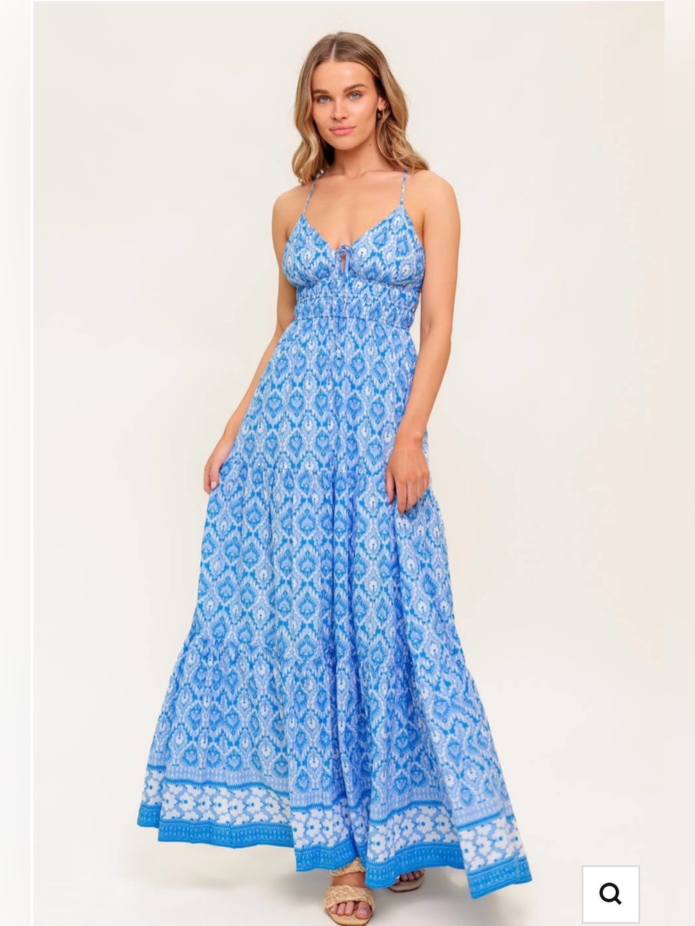 Lady Black Tie Wildflower Rhapsody Blue Cross Back Maxi Dress Medium NWOT
